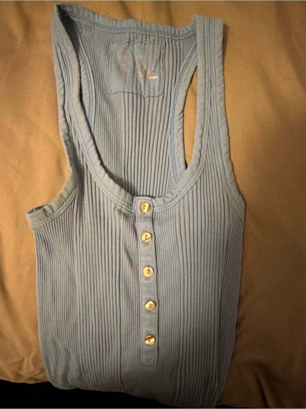 Light Blue Ribbed Henley Tank Top - Picture 3 of 4